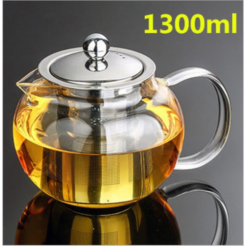 Ấm thủy tinh có lõi inox dáng tròn size 1300ml  A16